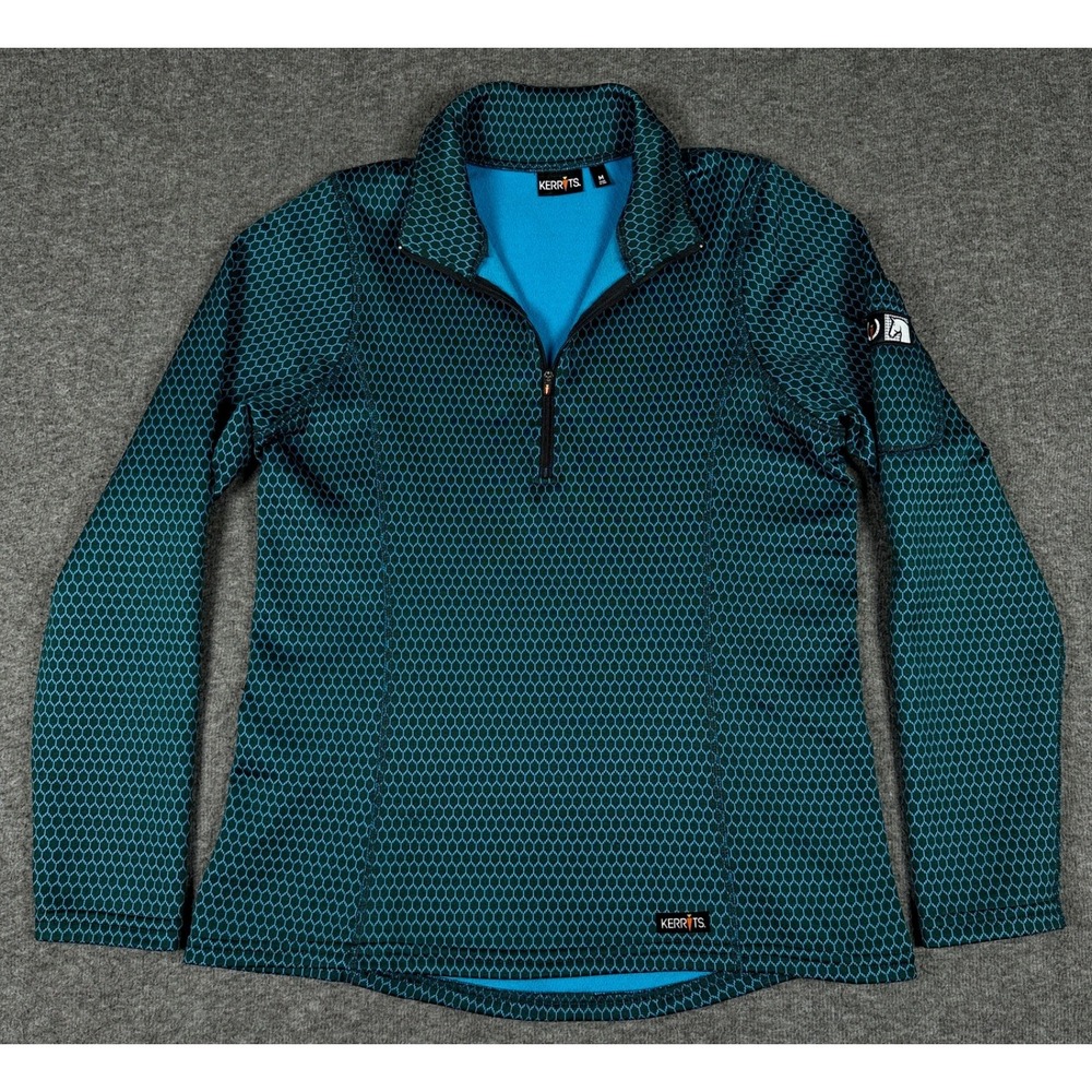 Kerrits Riding Shirt Womens Medium Green Blue Equestrian 1/4 Zip Pullover Top